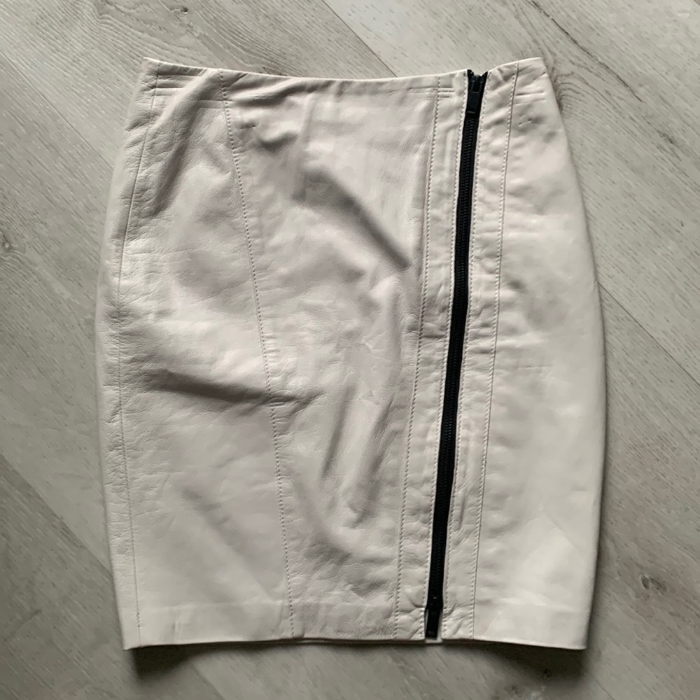 Danier Genuine Leather Snakeskin Classic Fit Skirt Size 2 beige black zipper
